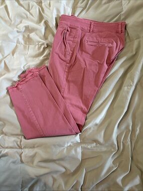 LOFT Cropped Frayed Hem Pink Ankle Pants